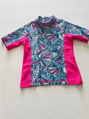 Lilly Pulitzer Pink & Turquoise Shell-Pattern Rashguard XS 4/5